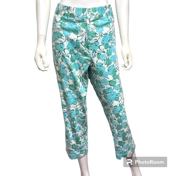 Ann Trinity Crop Pants Teal and Green Floral Print Size 12 - Picture 1 of 8